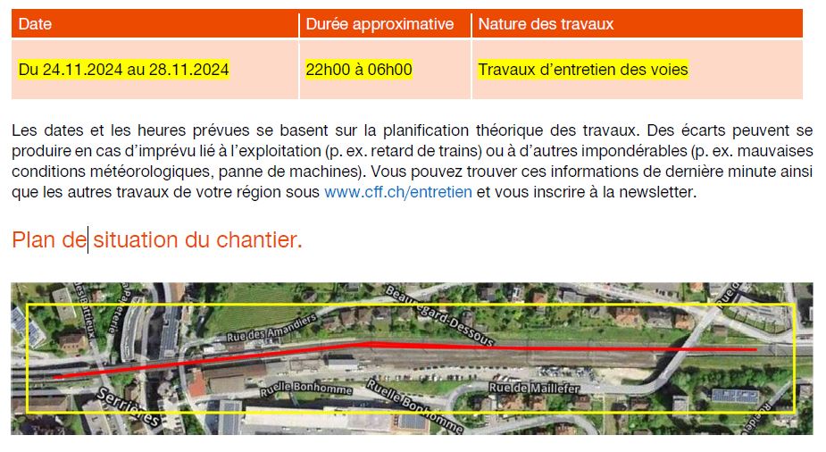 Un document des CFF expliquant les travaux